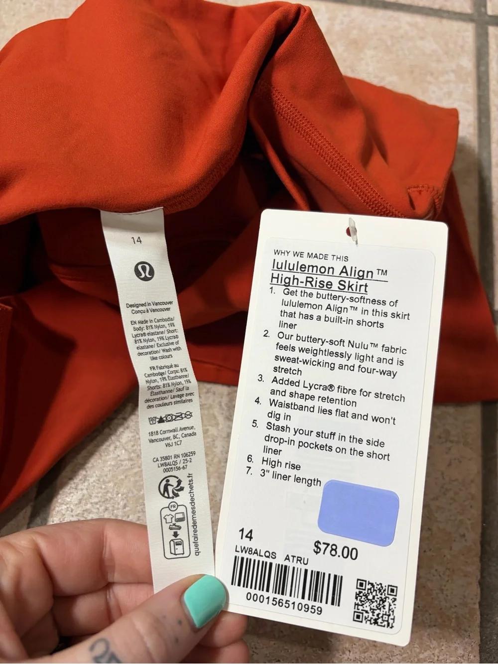 NWT Lululemon Align High-Rise Skirt *15” (Autumn Rust) Size 14